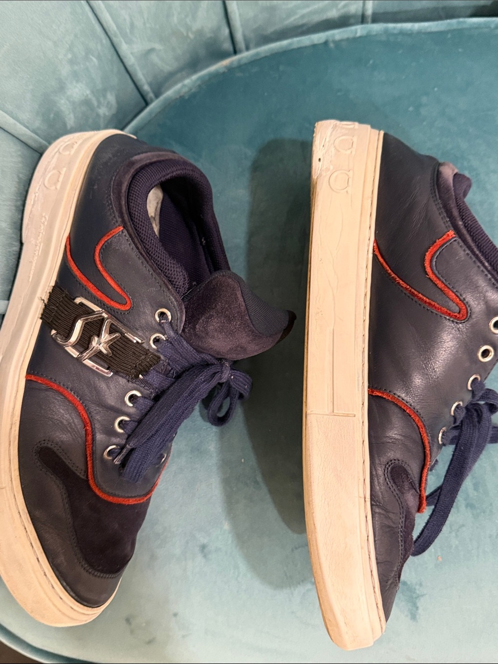 Salvatore Ferragamo Men’s Navy Suede High-Top Sneakers Size 10.5
